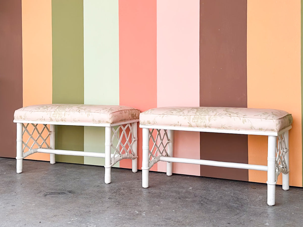 Pair of Ficks Reed Rattan Benches