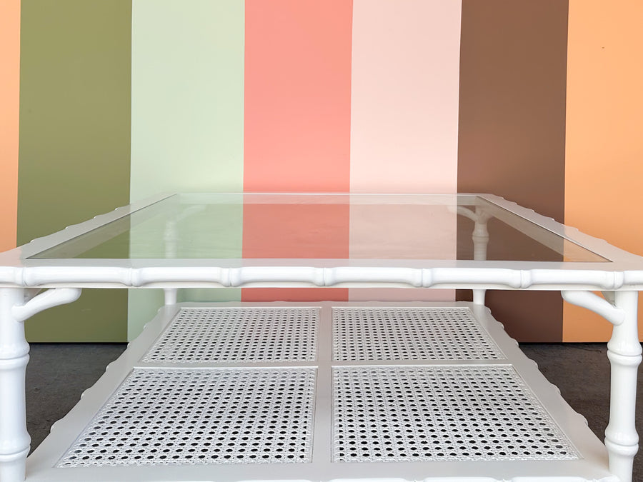 Newly Painted Faux Bamboo and Cane Square Coffee Table