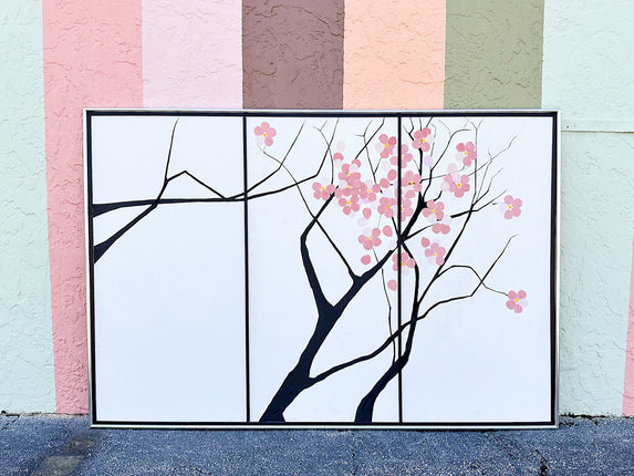 Large Vintage Cherry Blossom Painting