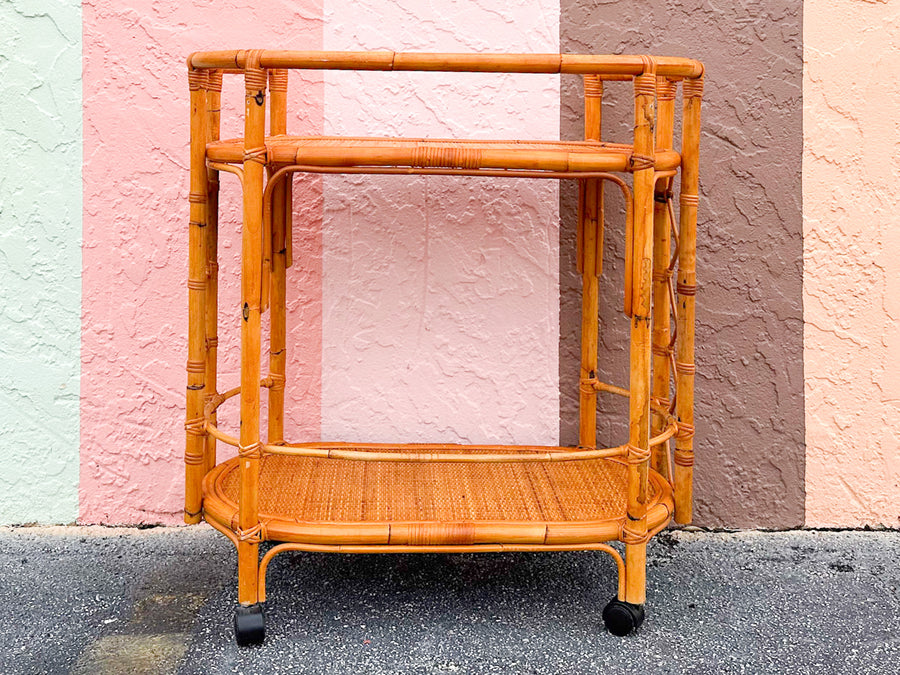 Oval Rattan Bar Cart