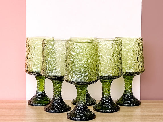 Set of Six MCM Green Glassware