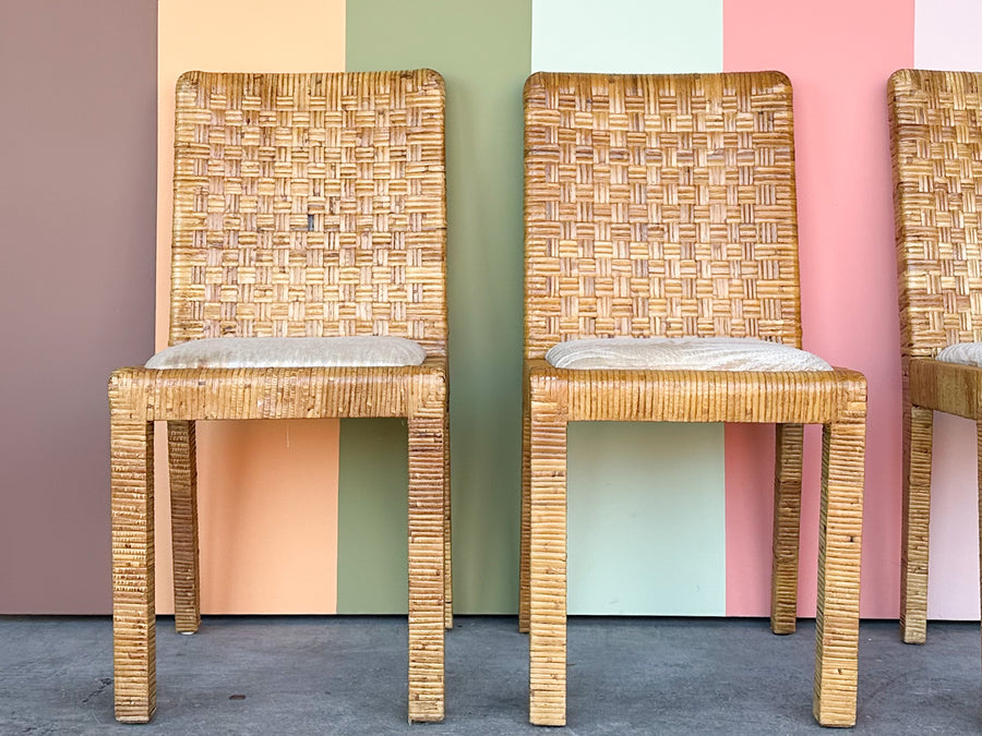 Set of Four Rattan Wrapped Baldwin Style Dining Chairs