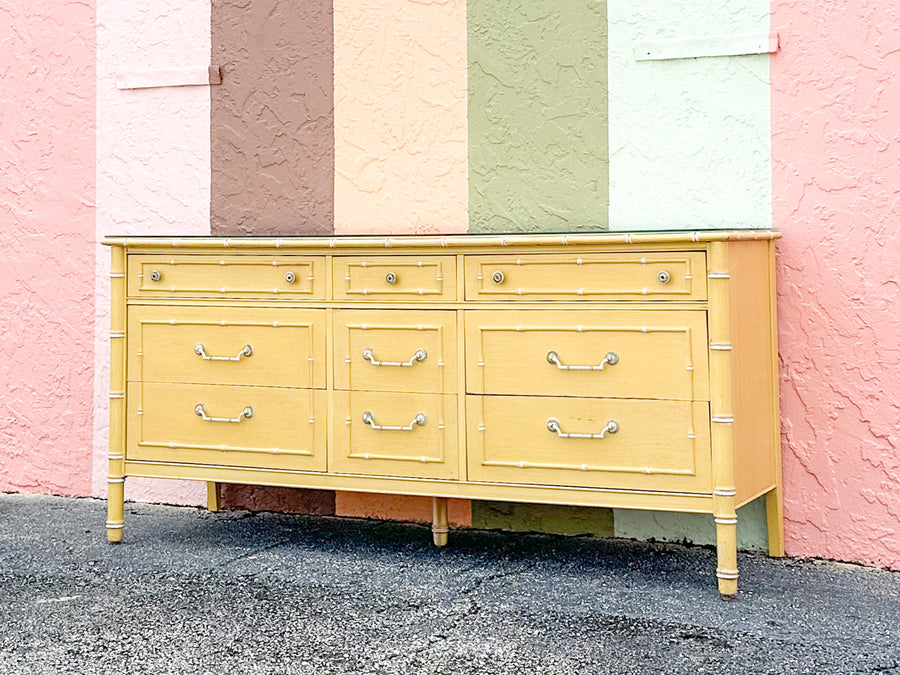 Thomasville Yellow Faux Bamboo Dresser