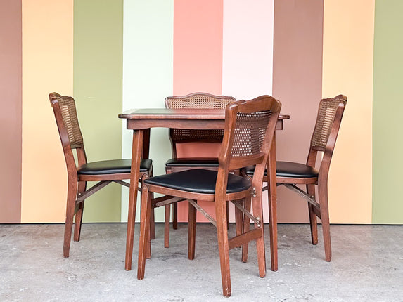 Wood and Cane Folding Game Table Set