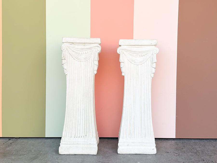 Pair of Kips Bay Show House Swag and Tassel Plaster Pedestals