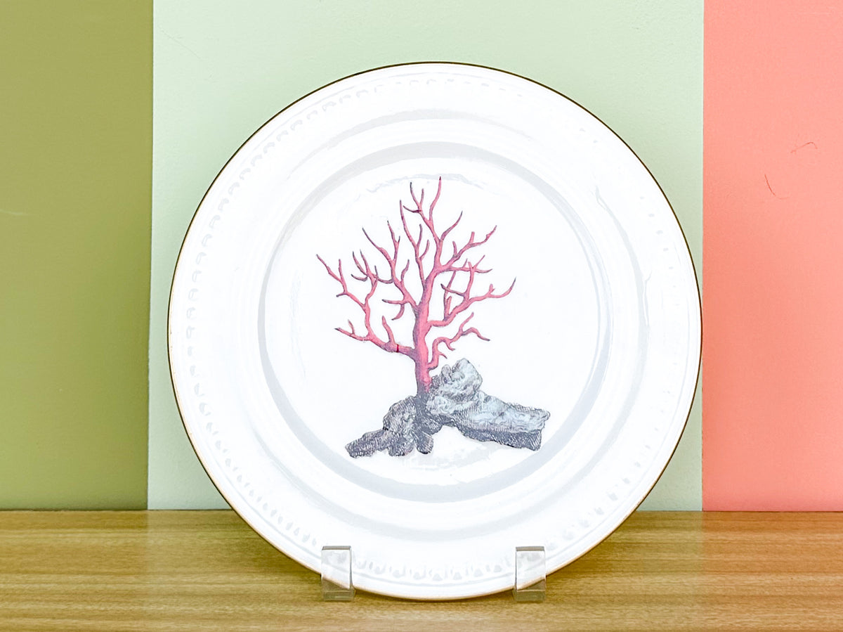 Large Coral Decoupage Plate
