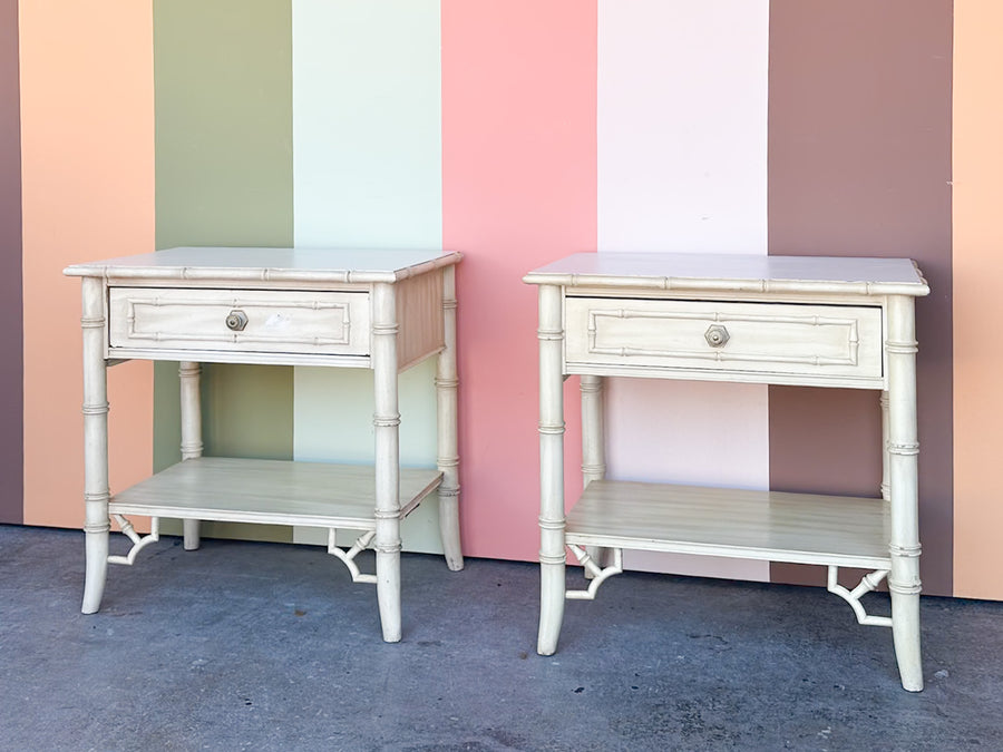 Pair of Thomasville Faux Bamboo Nightstands
