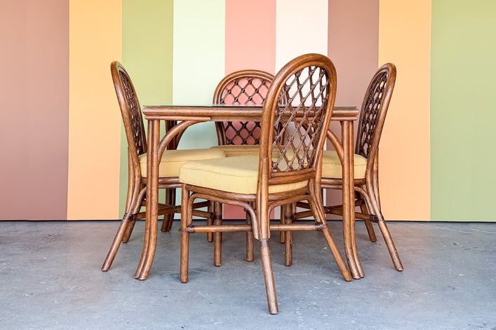 Lattice Rattan Game Table Set