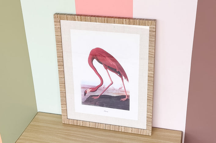 Flamingo Print in Rattan Frame