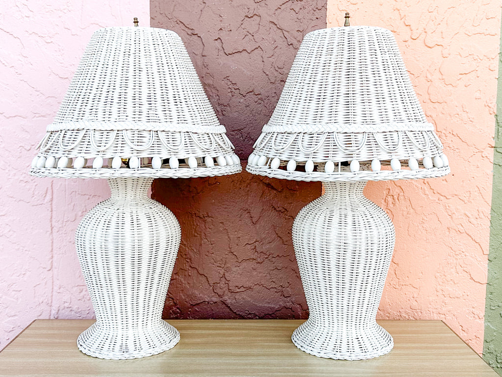Pair of Cute Wicker Lamps
