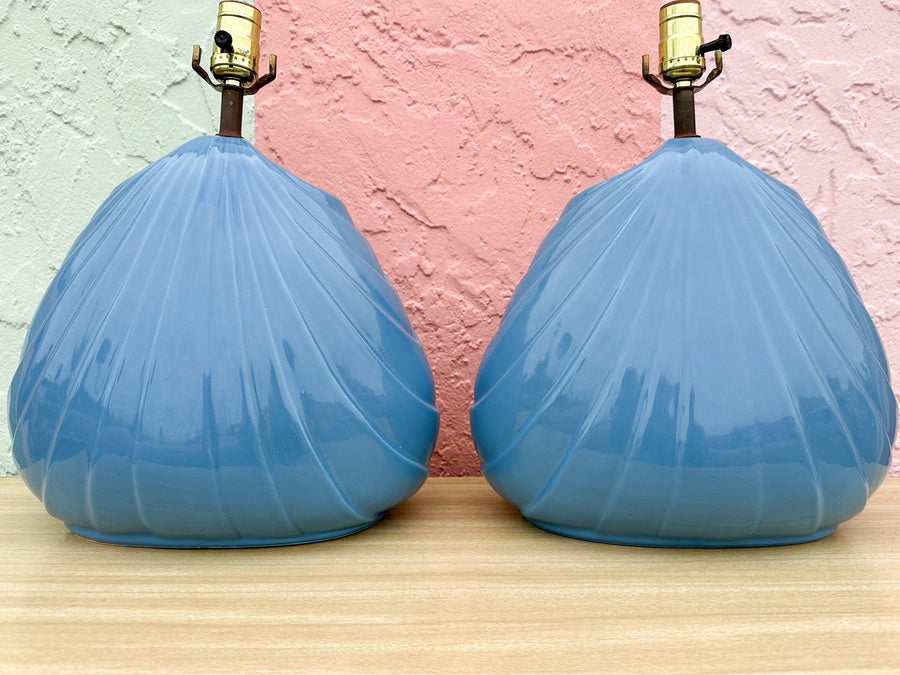 Pair of Cornflower Blue Shell Lamps