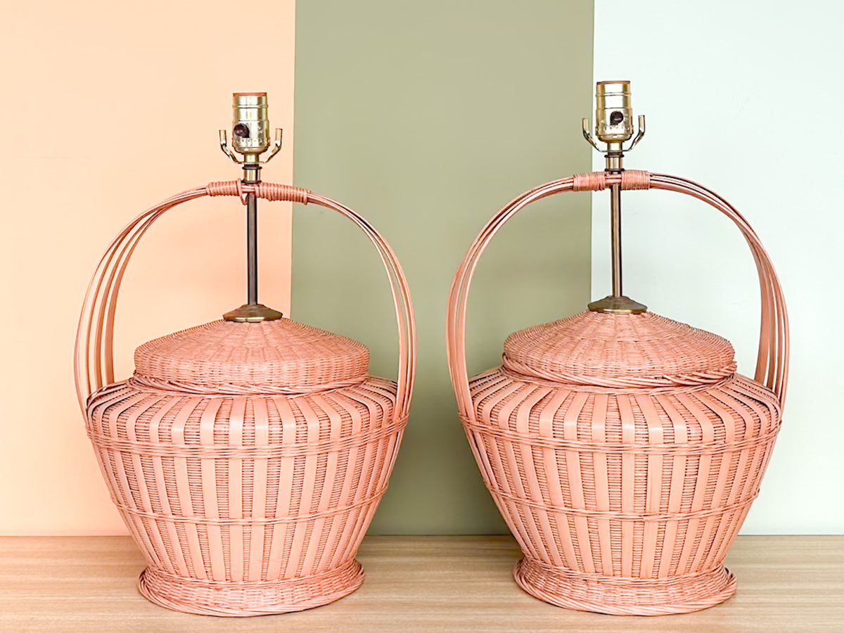 Pair of Peach Basket Lamps