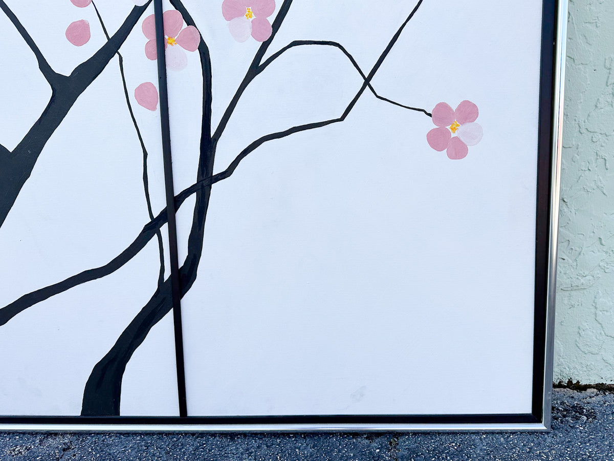 Large Vintage Cherry Blossom Painting
