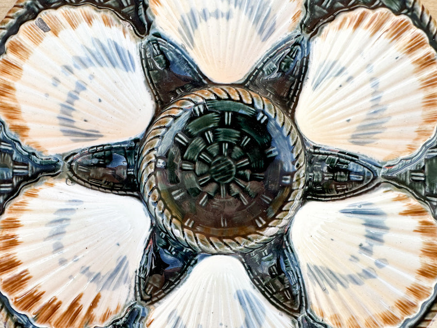 Set of Four Majolica Longchamp Oyster Plates