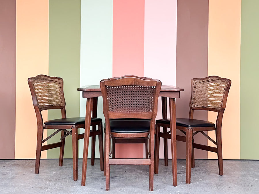 Wood and Cane Folding Game Table Set