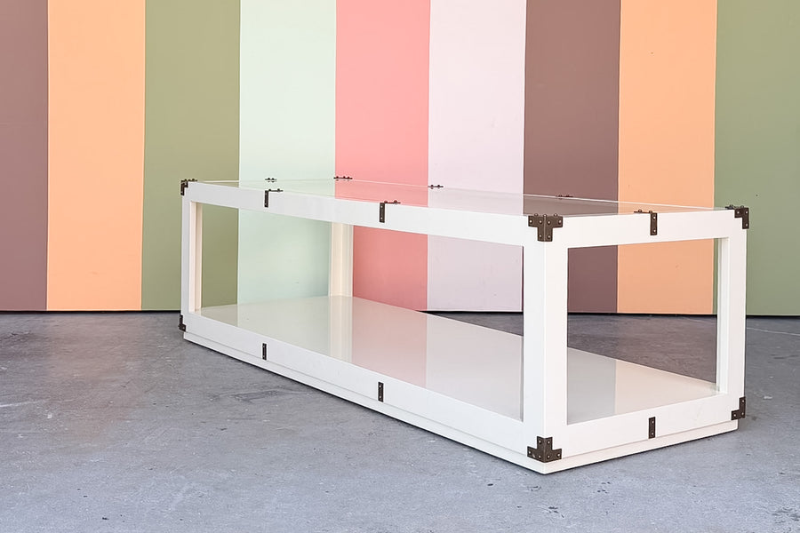 Campaign Style Lacquer and Brass Coffee Table
