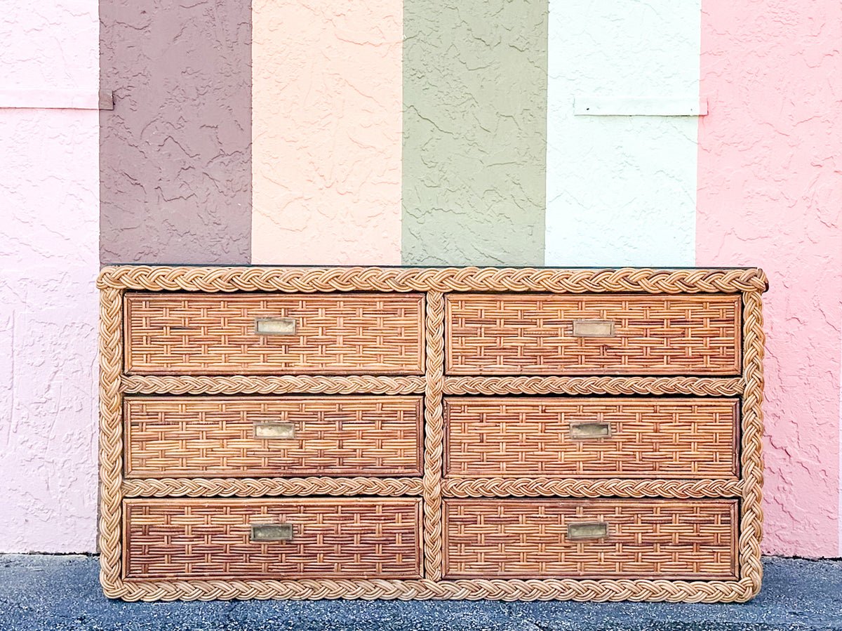 Braided Rattan Wrapped Dresser