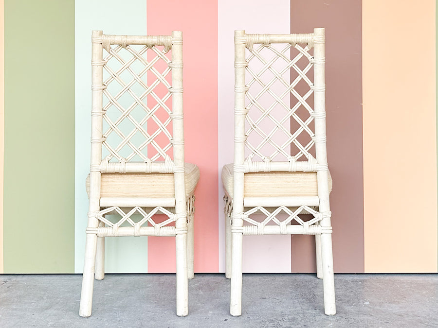 Set of Four Ficks Reed Lattice Rattan Dining Chairs