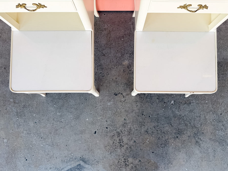 Pair of Wood and Marble French Provencial Side Tables