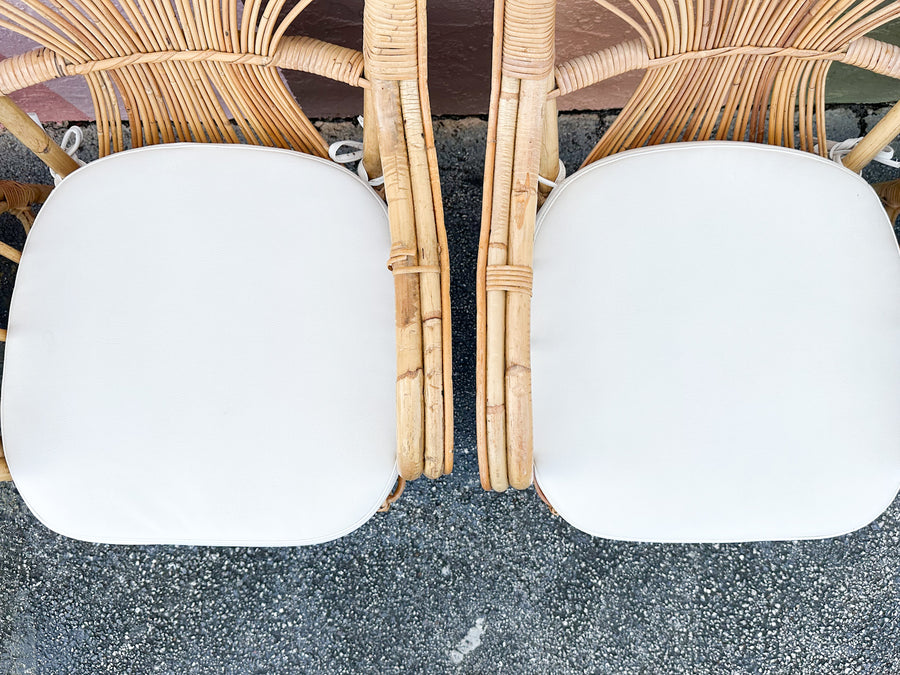 Set of Six Coastal Chic Rattan Arm Chairs