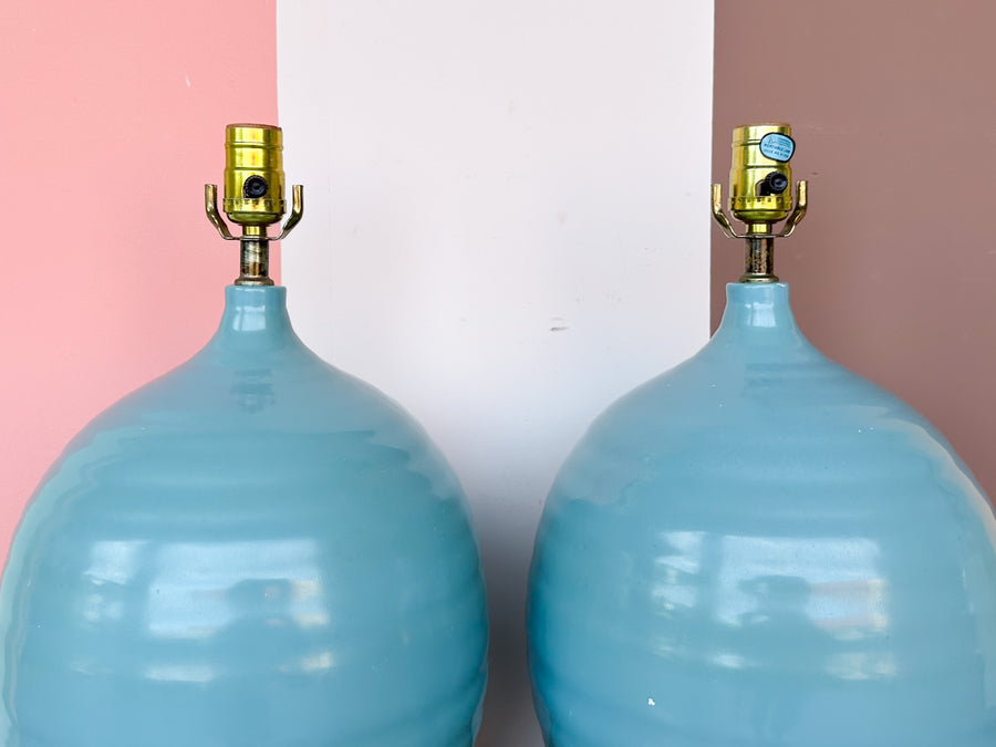 Pair of Sky Blue Ceramic Lamps