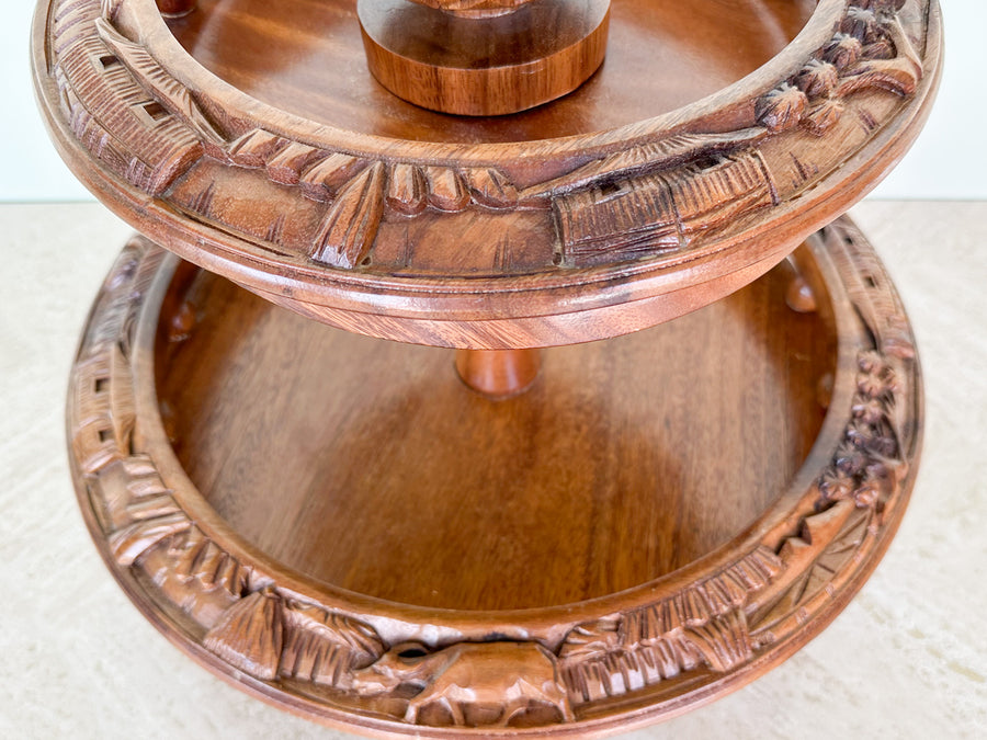 Two Tier Pineapple Wood Carved Serving Dish