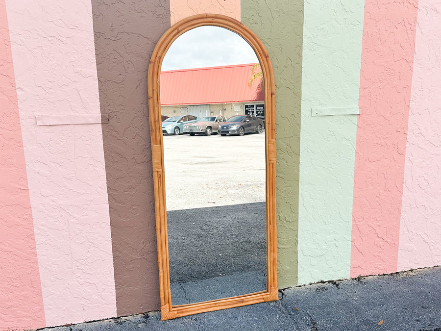 Old Florida Rattan Floor Mirror
