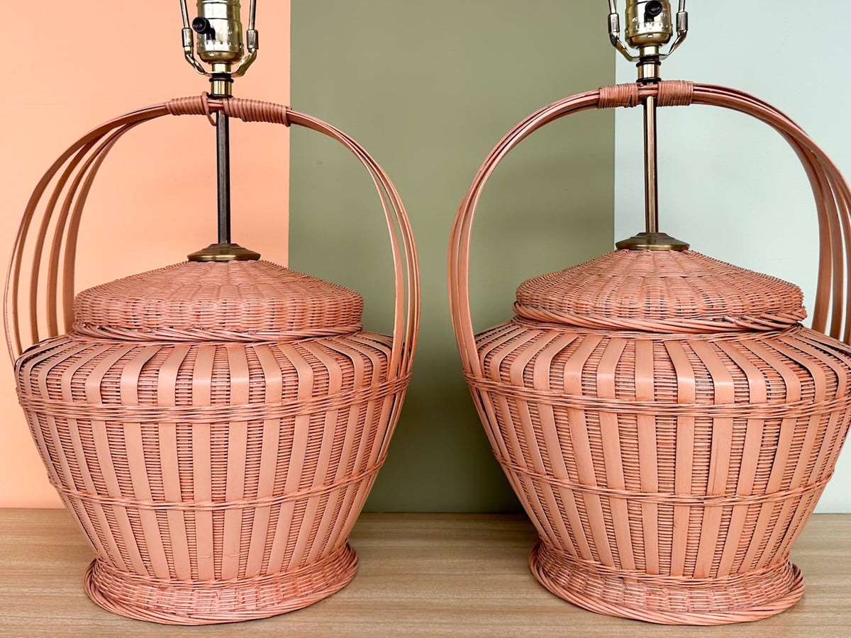 Pair of Peach Basket Lamps