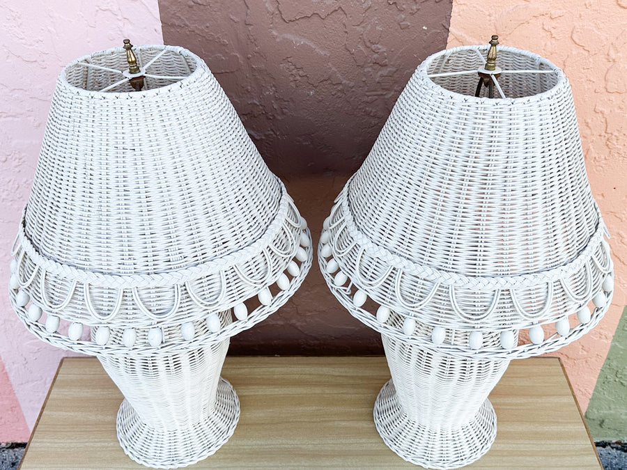 Pair of Cute Wicker Lamps