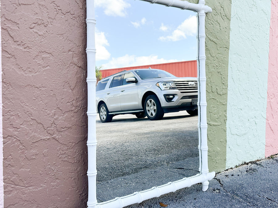 White Faux Bamboo Mirror
