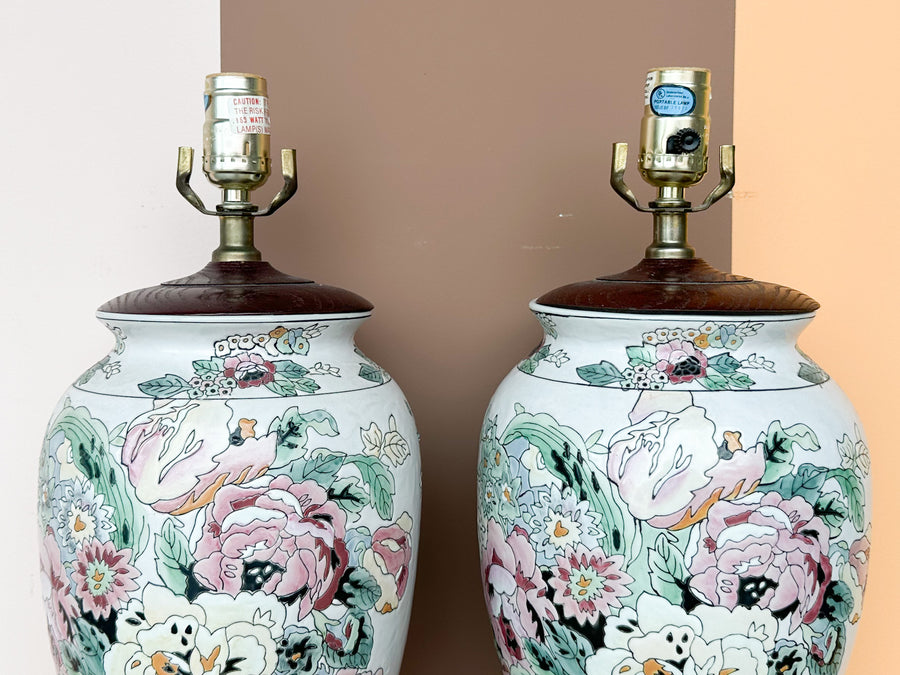 Pair of Granny Chic Floral Lamps