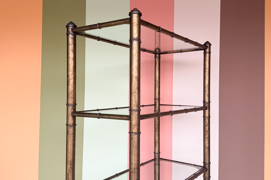Regency Style Faux Bamboo Metal Etagere