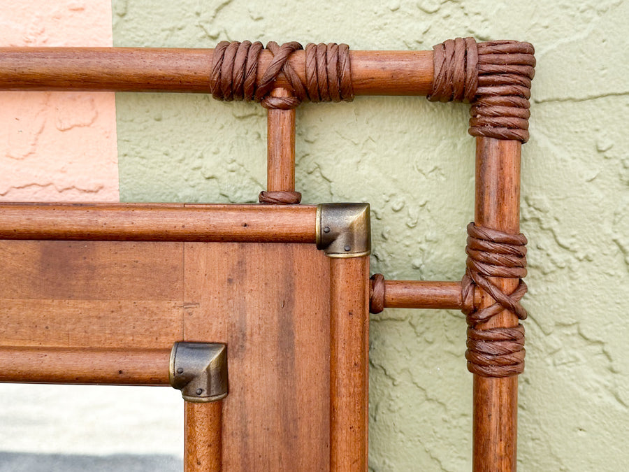 Handsome Rattan Mirror with Brass Detail