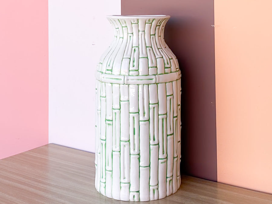 Large Faux Bamboo Green Vase