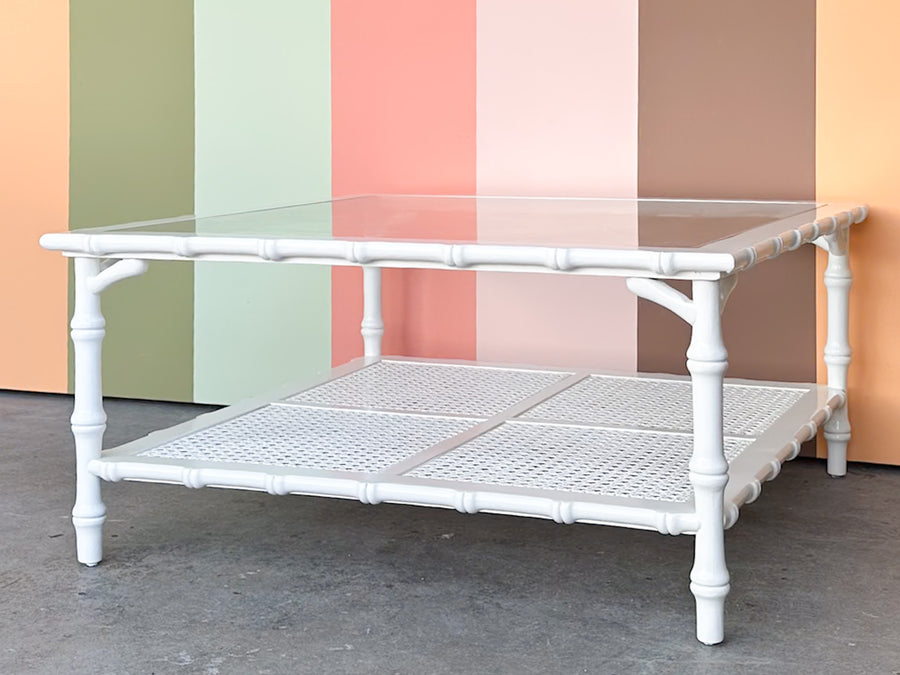 Newly Painted Faux Bamboo and Cane Square Coffee Table