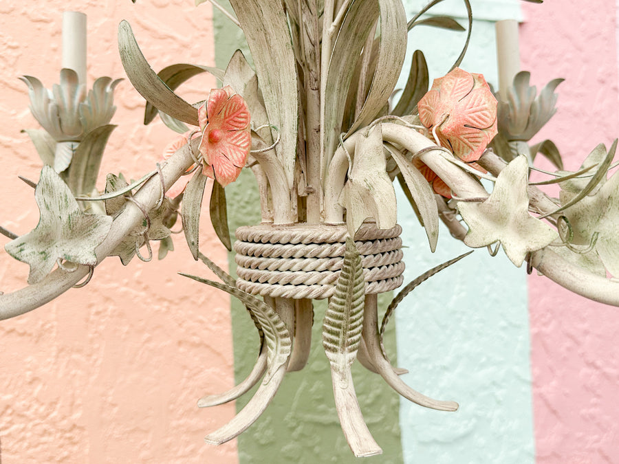 Pretty Pastel Tole Floral Chandelier