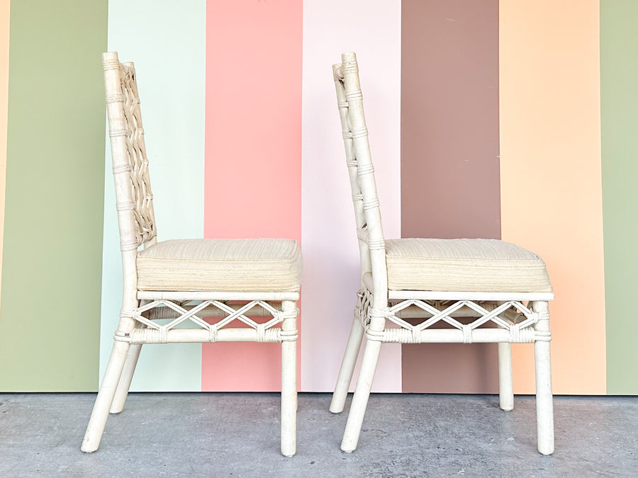 Set of Four Ficks Reed Lattice Rattan Dining Chairs