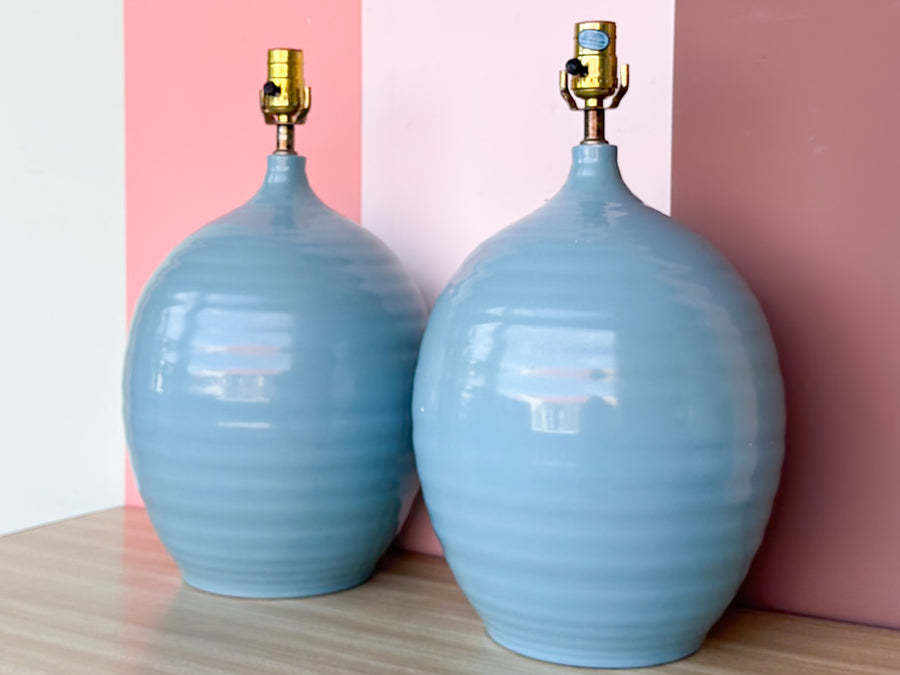 Pair of Sky Blue Ceramic Lamps