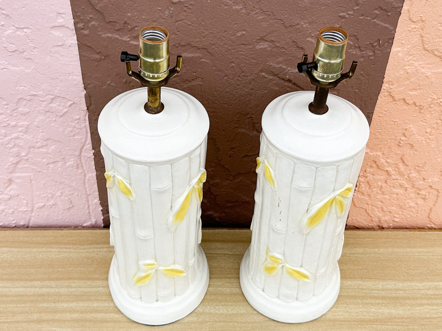 Pair of Faux Bamboo Leaf Lamps