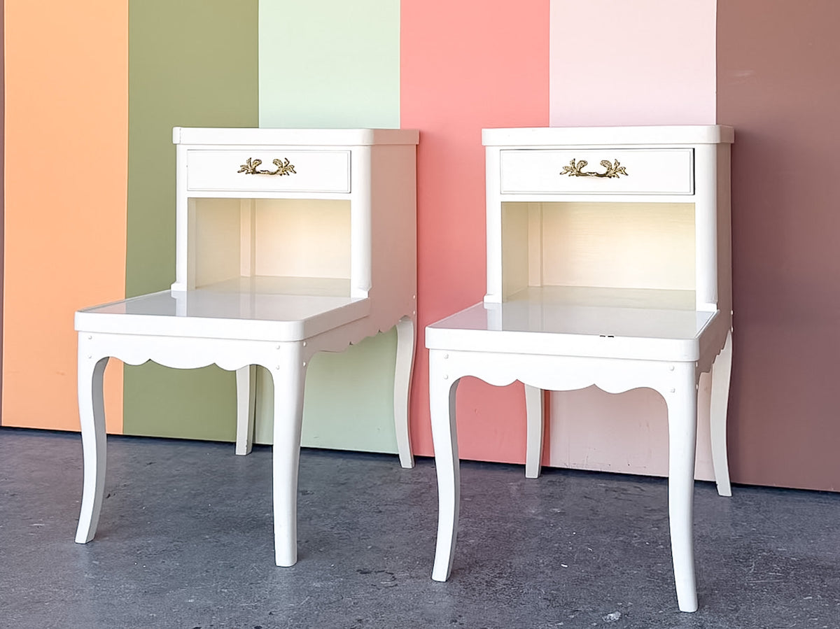 Pair of Wood and Marble French Provencial Side Tables