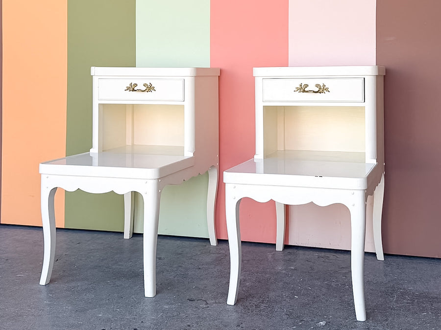 Pair of Wood and Marble French Provencial Side Tables