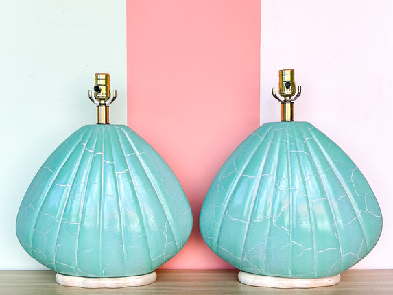 Pair of Turquoise Clam Shell Lamps