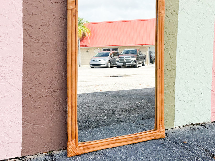 Old Florida Rattan Floor Mirror