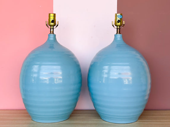 Pair of Sky Blue Ceramic Lamps