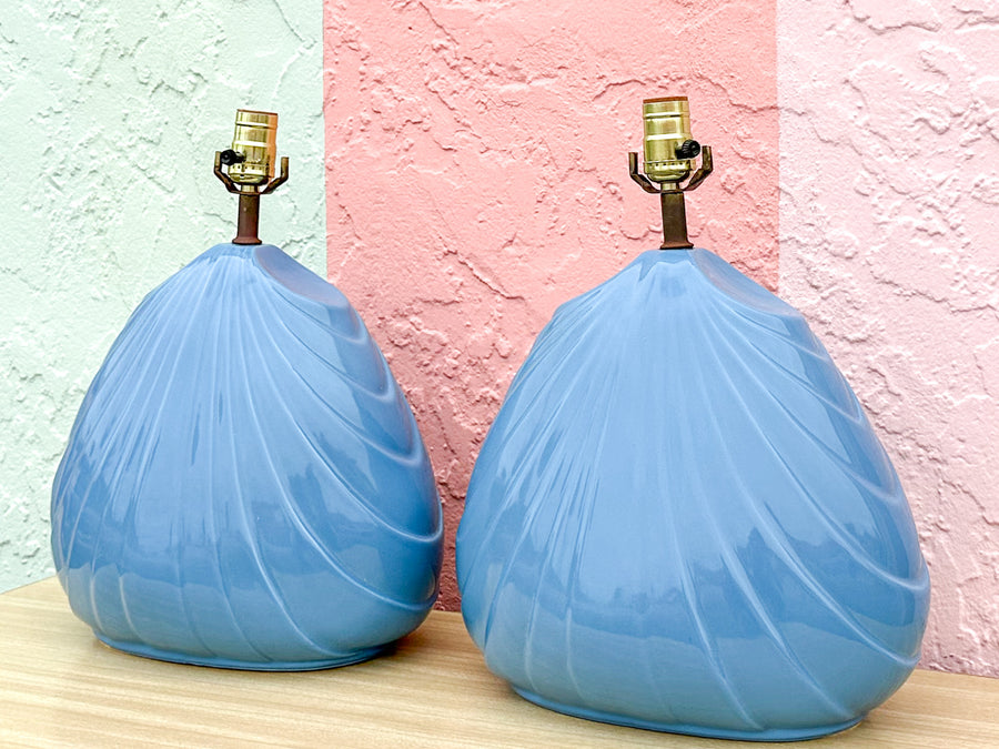 Pair of Cornflower Blue Shell Lamps