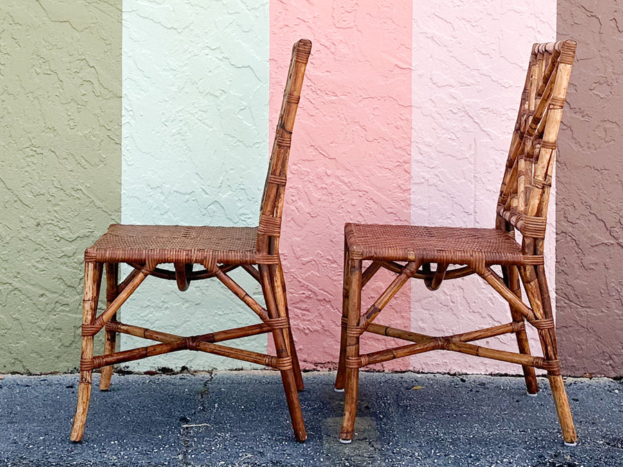 Pair of Tortoiseshell Rattan Chippendale Chairs