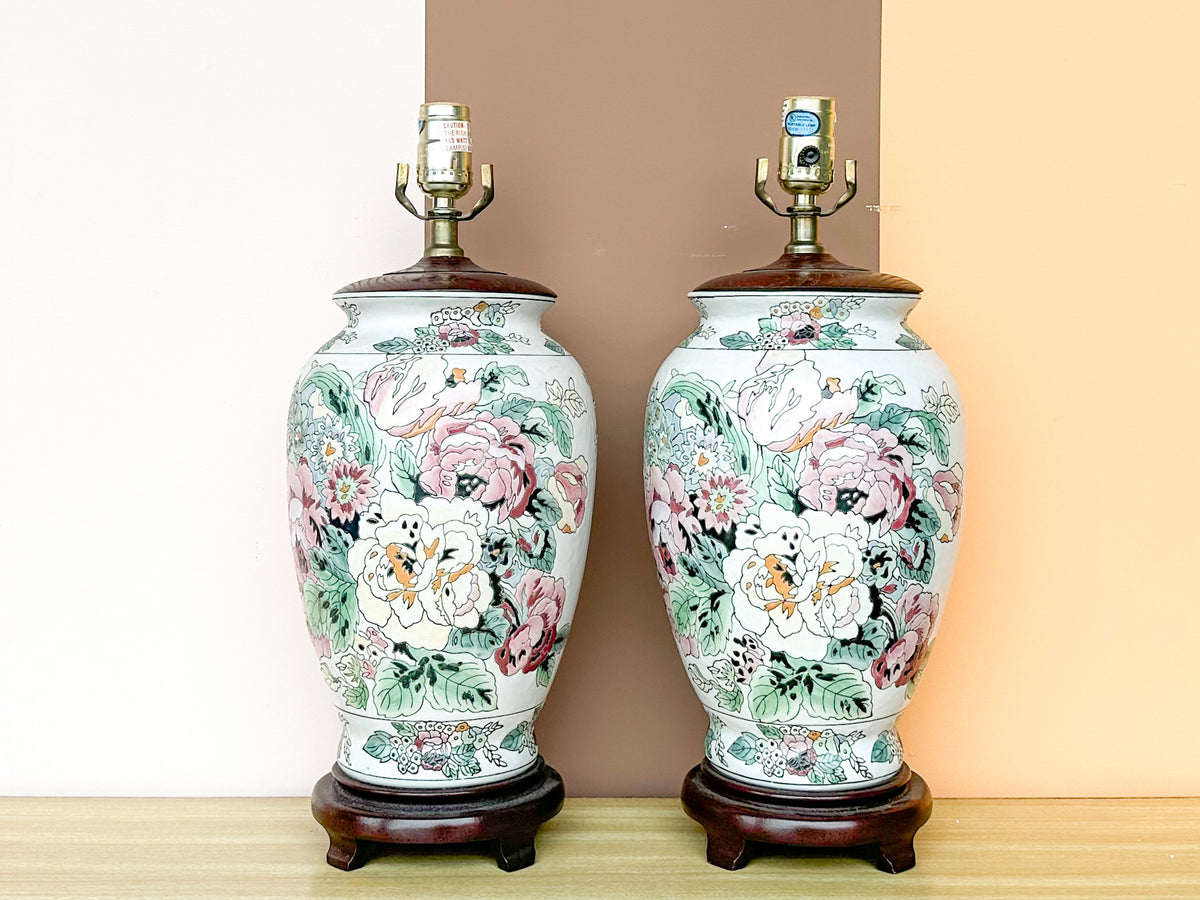Pair of Granny Chic Floral Lamps
