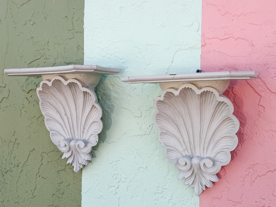 Pair of Large Shell Wall Shelves