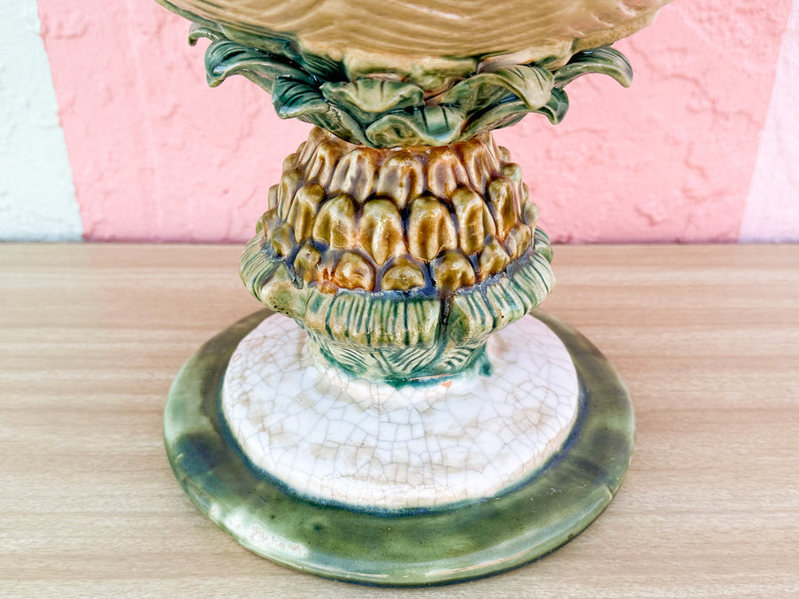 Majolica Pineapple Pedestal Bowl