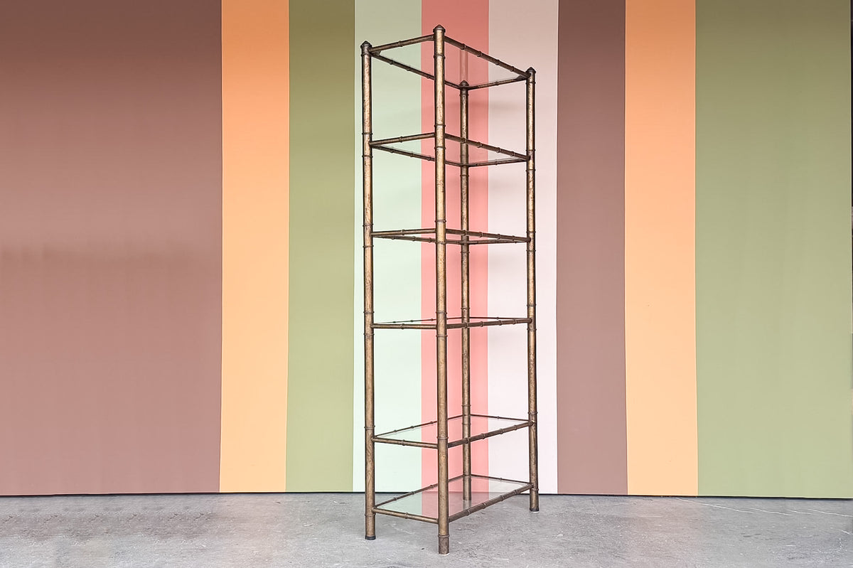 Regency Style Faux Bamboo Metal Etagere